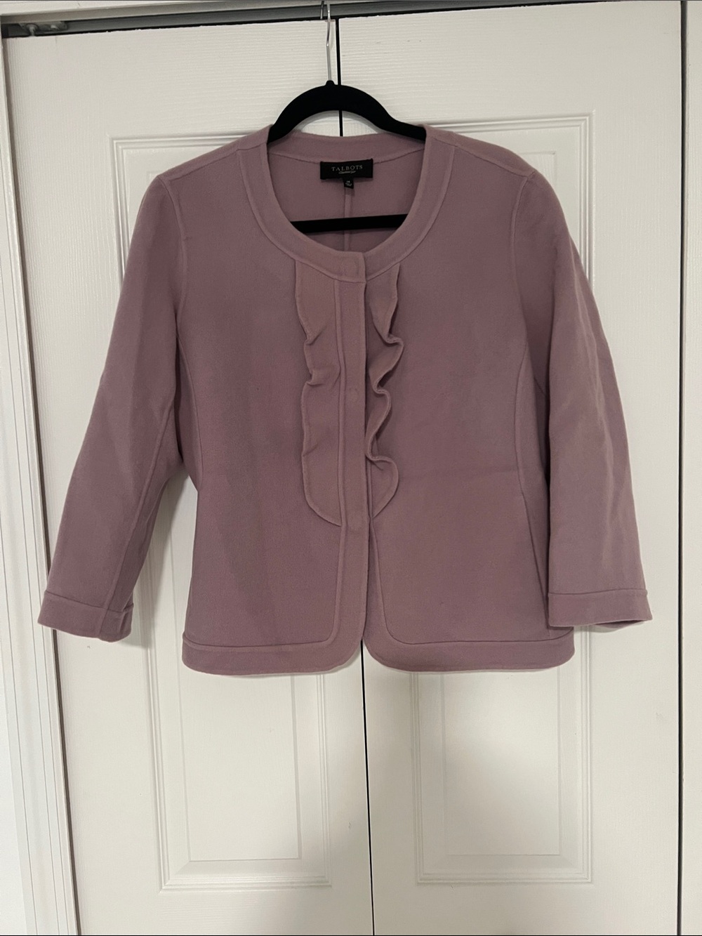 Talbots Mauve Ruffle-Front Cropped Jacket